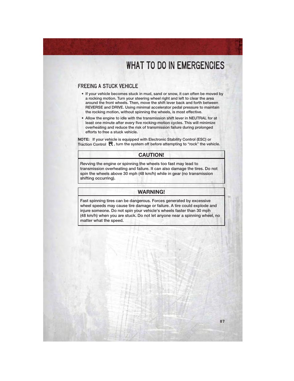 Freeing a stuck vehicle, What to do in emergencies | Ram Trucks 2012 Chassis Cab - User Guide User Manual | Page 89 / 116