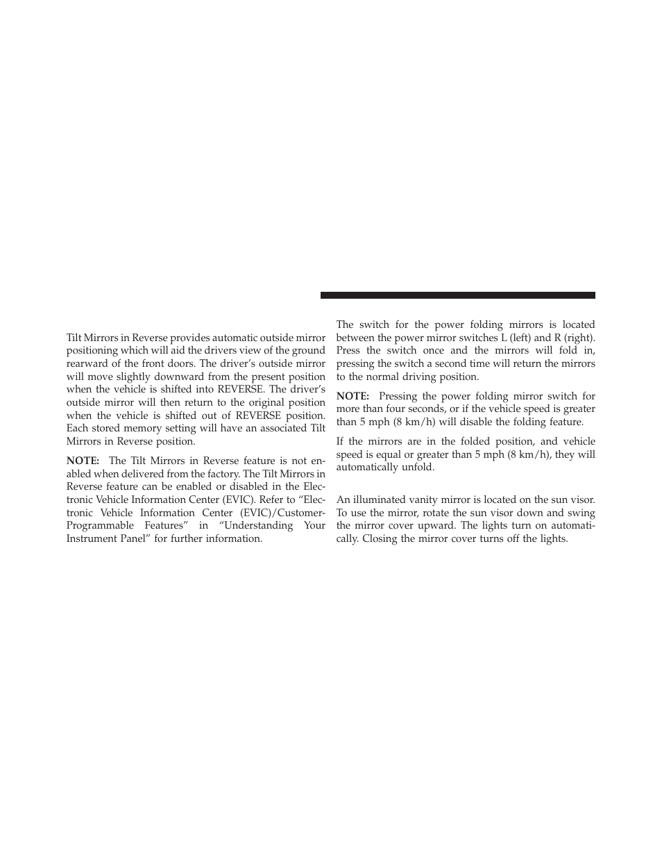 Power folding mirrors — if equipped, Illuminated vanity mirrors — if equipped, Tilt mirrors in reverse (available with | Memory seat only) — if equipped | Ram Trucks 2012 С/V - Owner Manual User Manual | Page 118 / 642