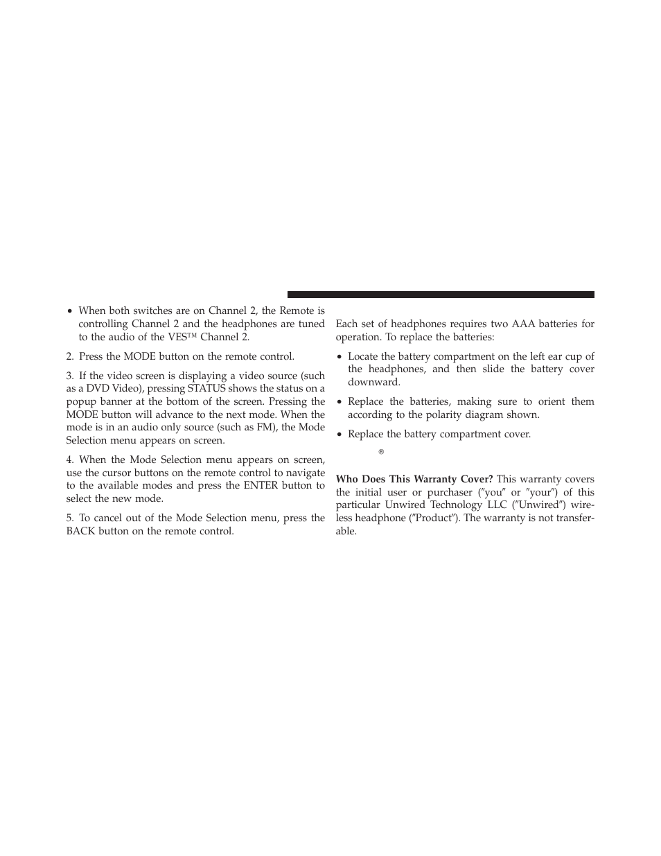 Replacing the headphone batteries, Unwired௡ stereo headphone lifetime, Limited warranty | Ram Trucks 2012 С/V - Owner Manual User Manual | Page 376 / 642