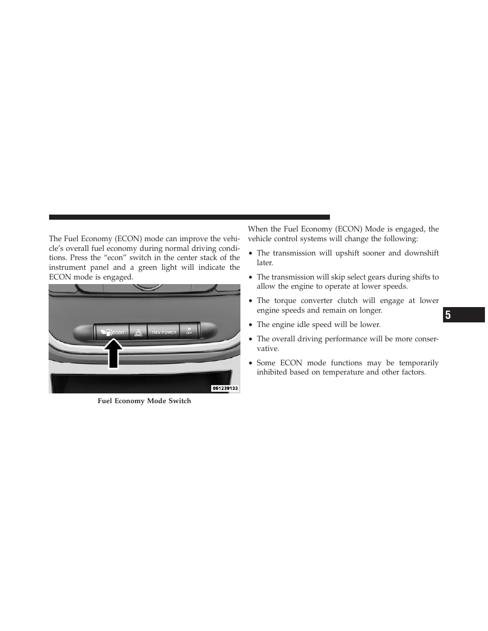 Fuel economy (econ) mode | Ram Trucks 2012 С/V - Owner Manual User Manual | Page 427 / 642