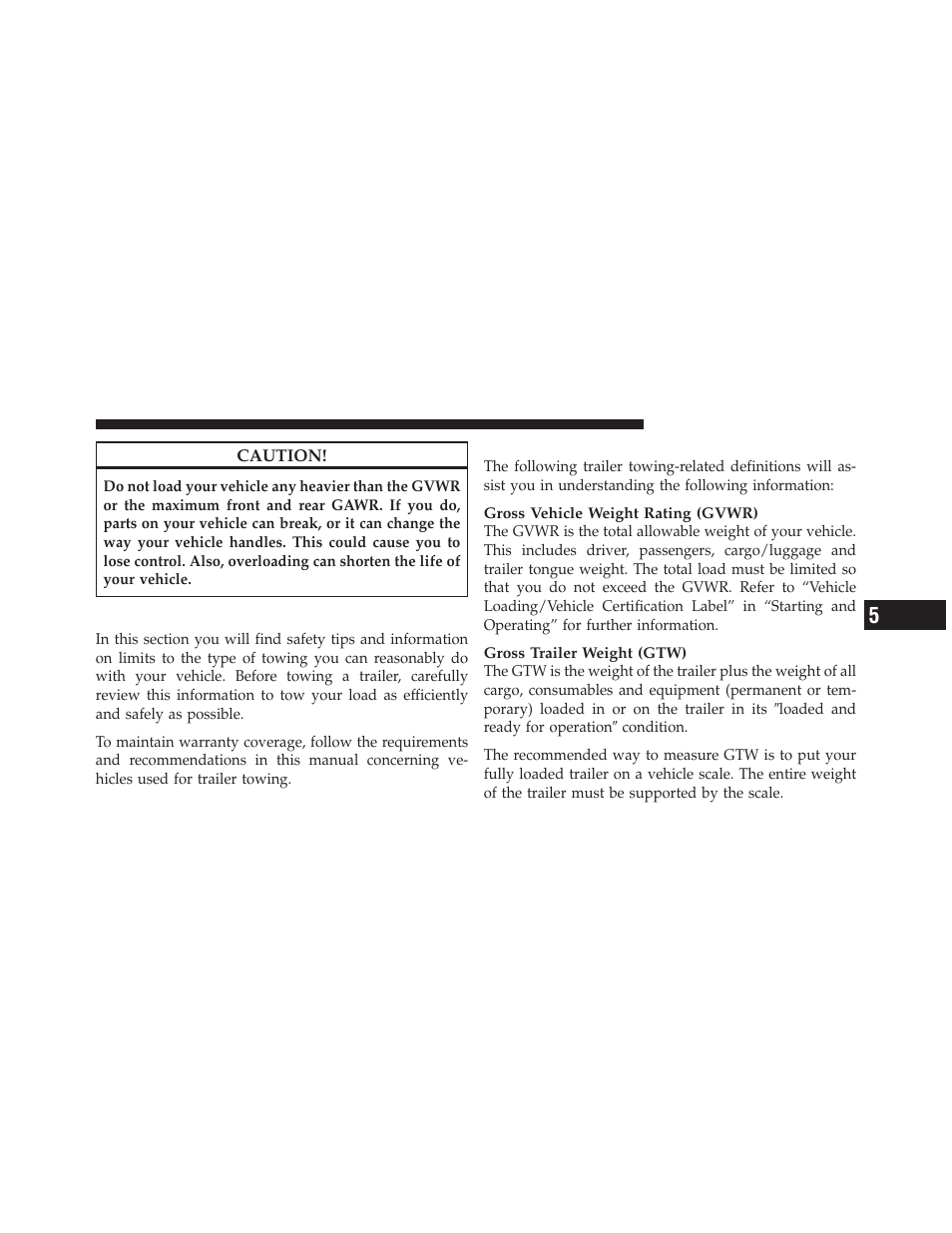 Trailer towing, Common towing definitions | Ram Trucks 2012 С/V - Owner Manual User Manual | Page 497 / 642