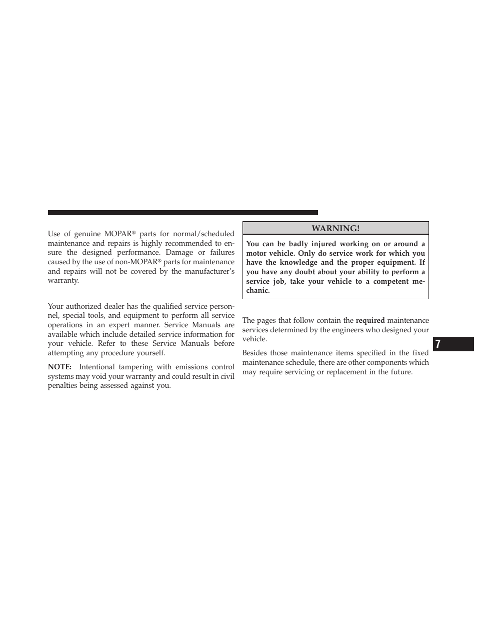 Replacement parts, Dealer service, Maintenance procedures | Ram Trucks 2012 С/V - Owner Manual User Manual | Page 551 / 642