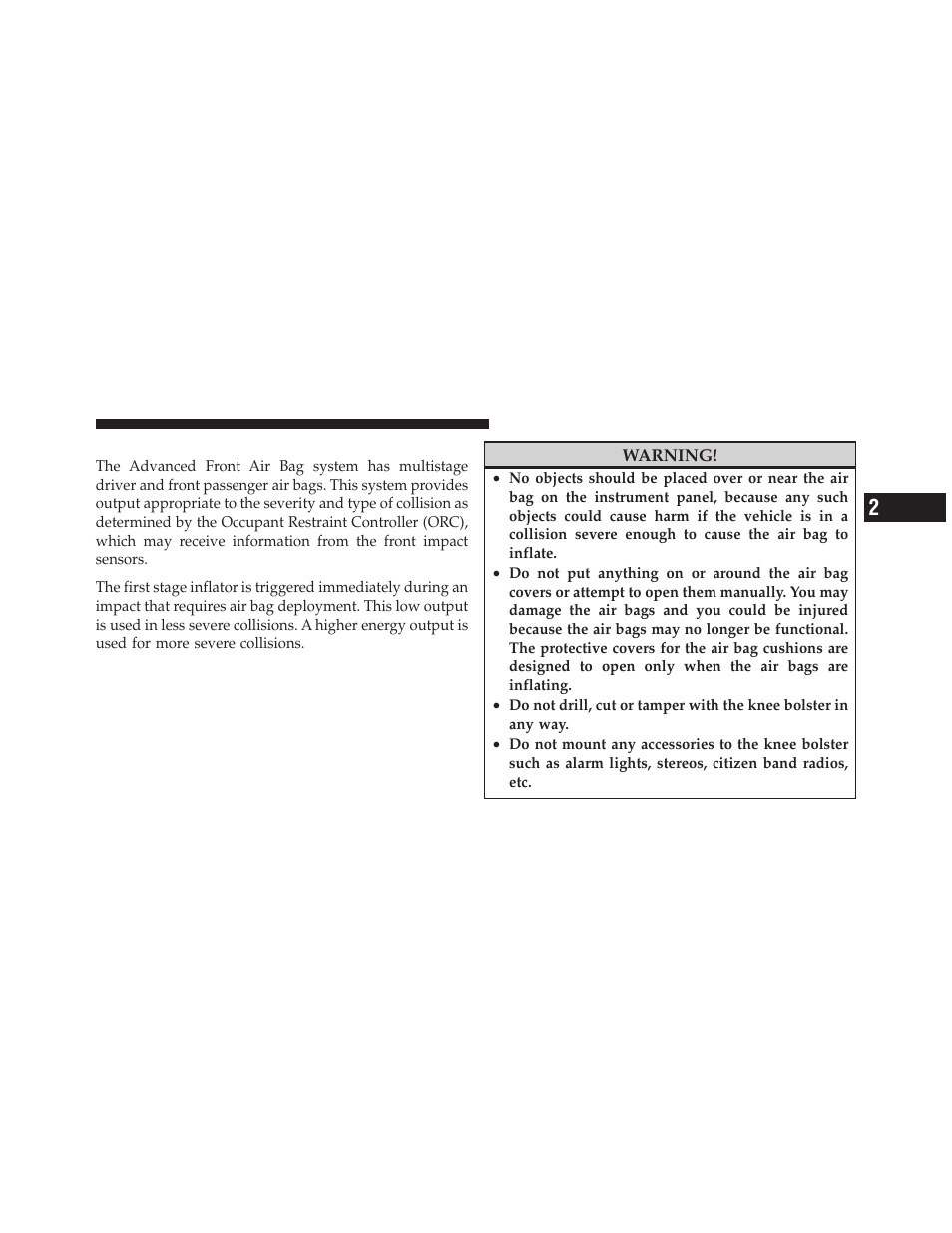 Advanced front air bag features | Ram Trucks 2012 С/V - Owner Manual User Manual | Page 75 / 642