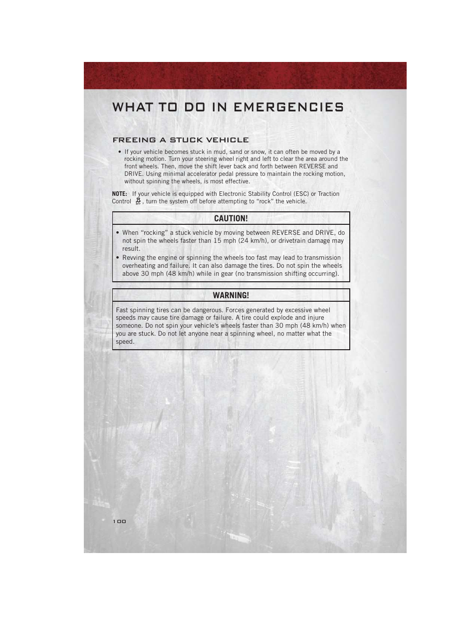 Freeing a stuck vehicle, What to do in emergencies | Ram Trucks 2012 С/V - User Guide User Manual | Page 102 / 132