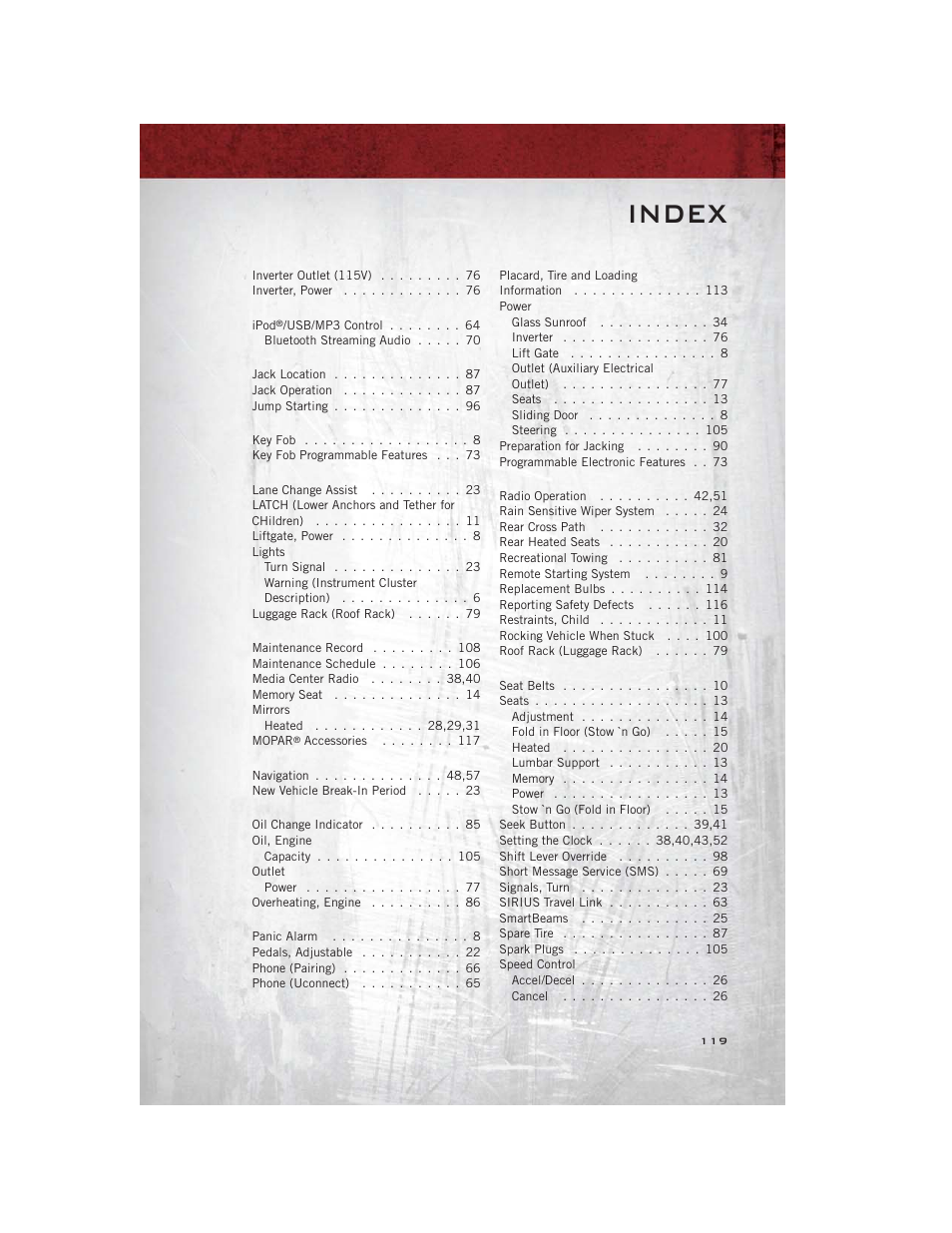 Index | Ram Trucks 2012 С/V - User Guide User Manual | Page 121 / 132