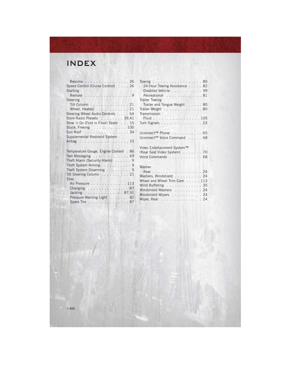 Index | Ram Trucks 2012 С/V - User Guide User Manual | Page 122 / 132