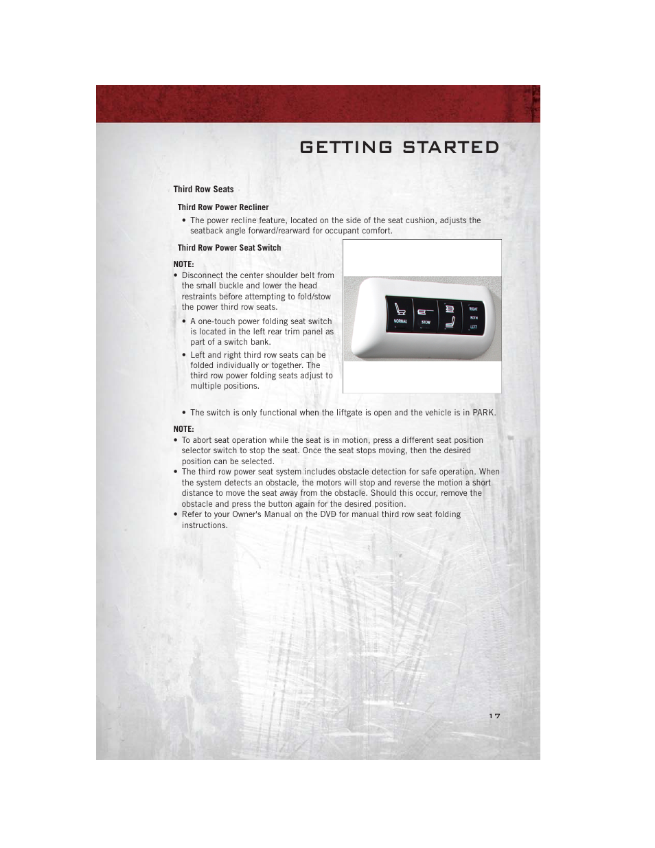 Third row seats, Getting started | Ram Trucks 2012 С/V - User Guide User Manual | Page 19 / 132