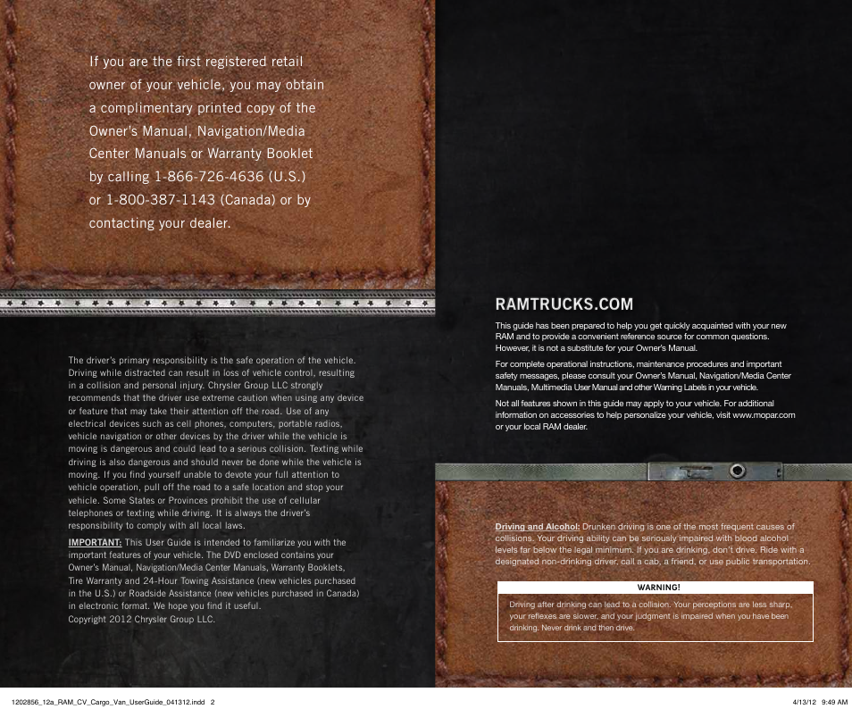 Ram Trucks 2012 С/V - User Guide User Manual | Page 2 / 132