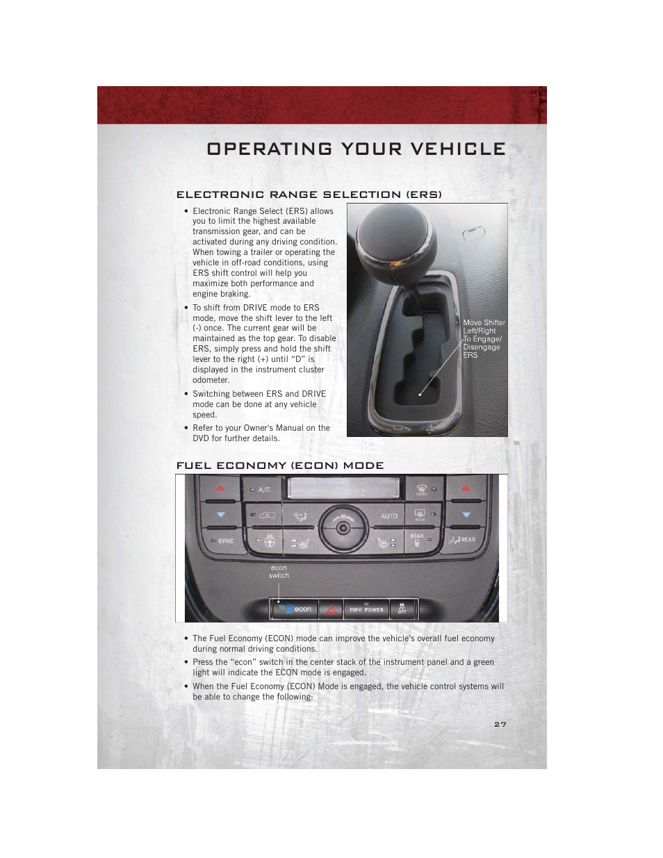 Electronic range selection (ers), Fuel economy (econ) mode, Operating your vehicle | Ram Trucks 2012 С/V - User Guide User Manual | Page 29 / 132
