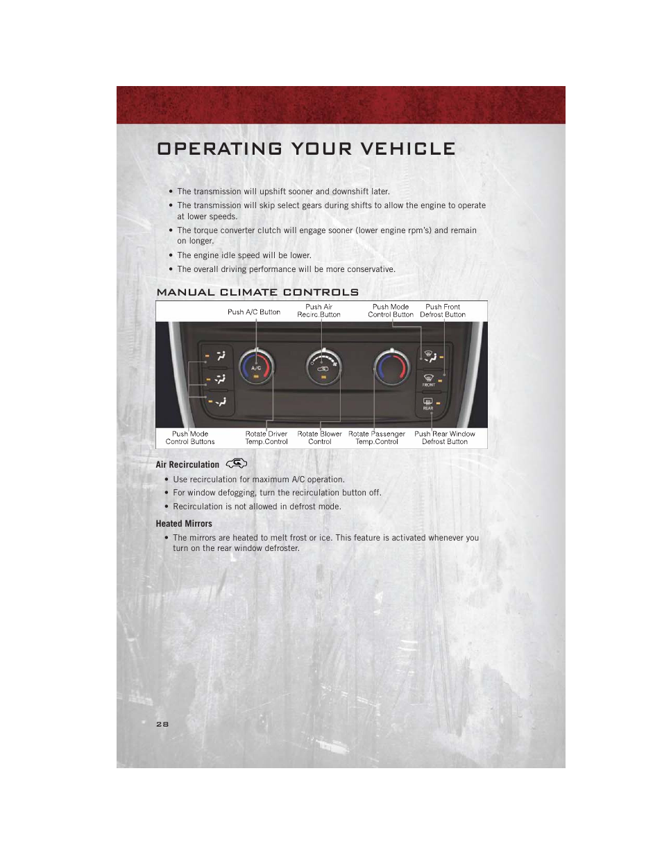 Manual climate controls, Air recirculation, Heated mirrors | Operating your vehicle | Ram Trucks 2012 С/V - User Guide User Manual | Page 30 / 132