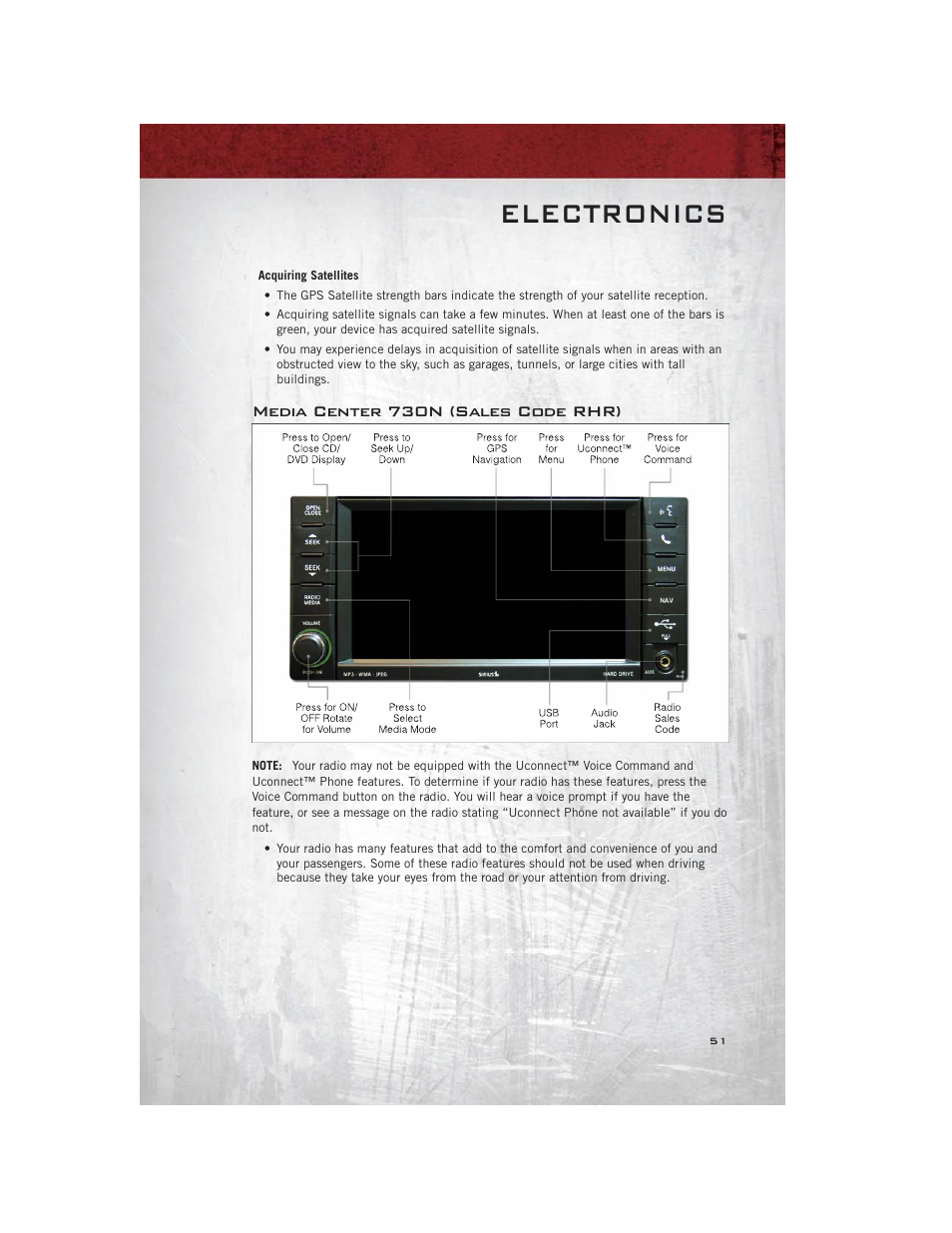 Media center 730n (sales code rhr), Electronics | Ram Trucks 2012 С/V - User Guide User Manual | Page 53 / 132