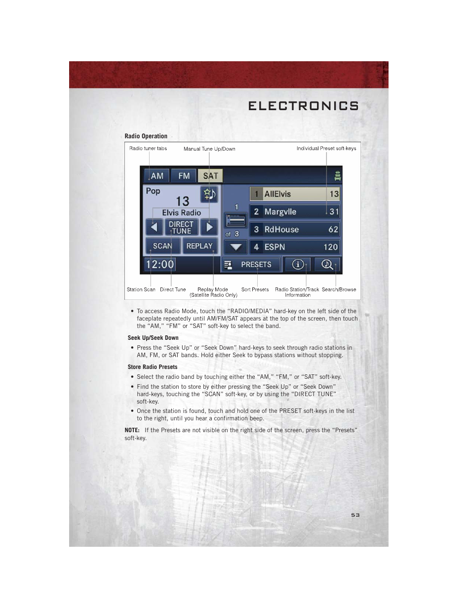 Radio operation, Electronics | Ram Trucks 2012 С/V - User Guide User Manual | Page 55 / 132