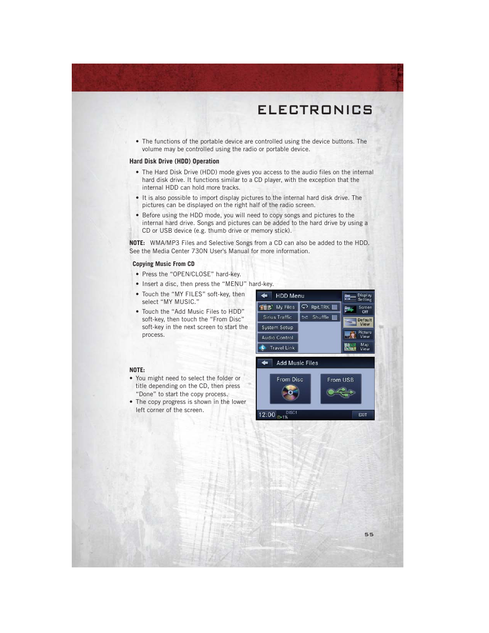 Hard disk drive (hdd) operation, Electronics | Ram Trucks 2012 С/V - User Guide User Manual | Page 57 / 132