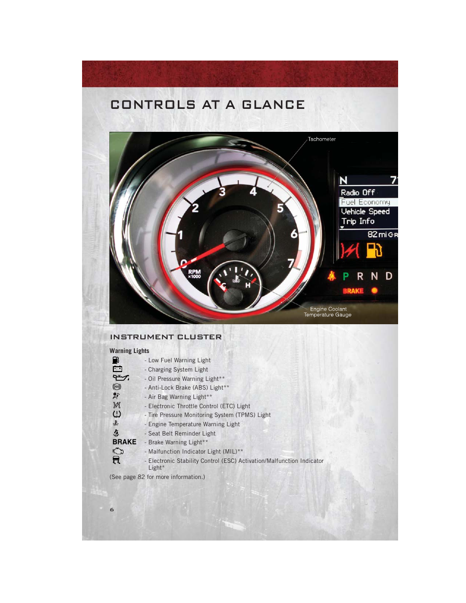 Instrument cluster, Warning lights, Controls at a glance | Ram Trucks 2012 С/V - User Guide User Manual | Page 8 / 132