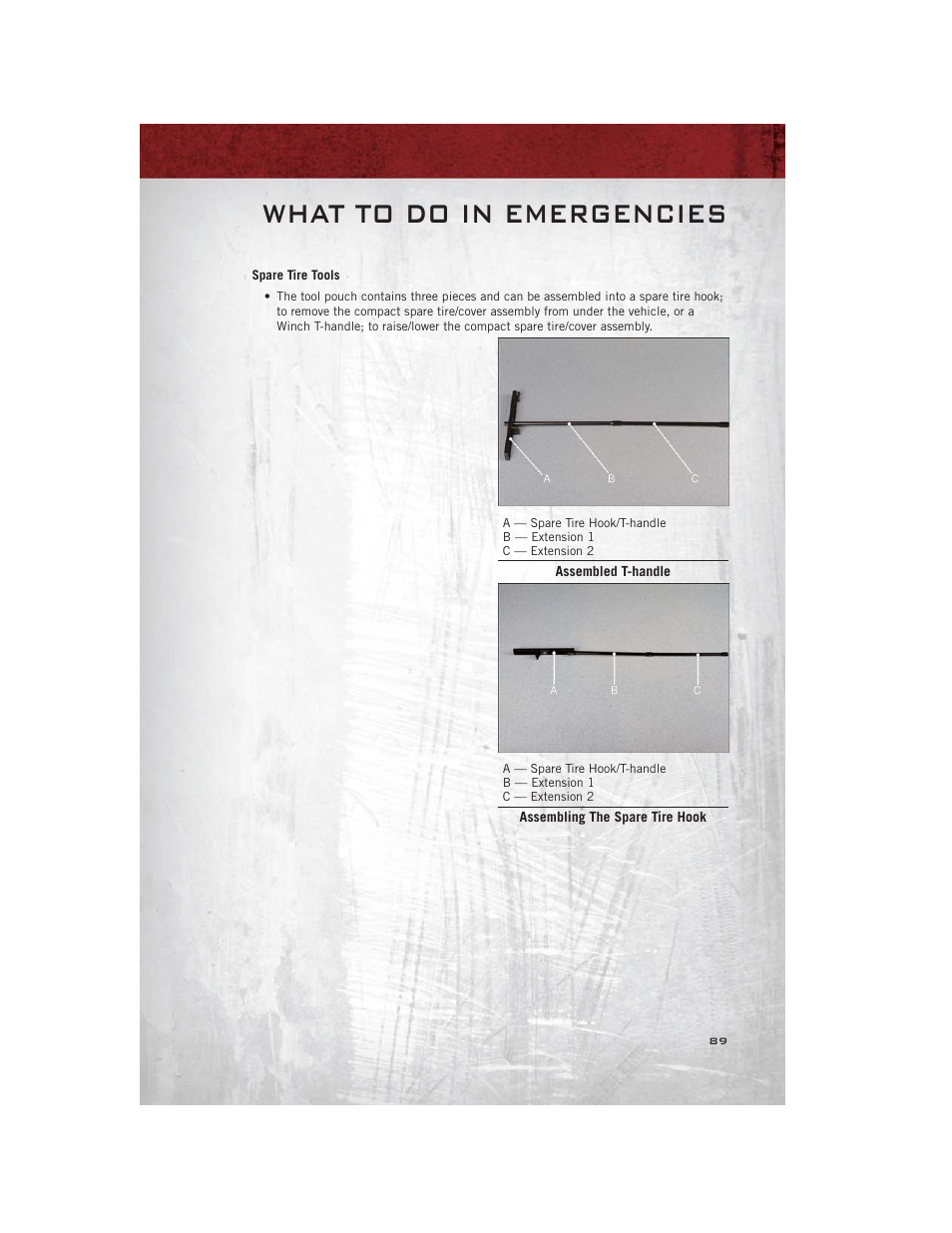 Spare tire tools, What to do in emergencies | Ram Trucks 2012 С/V - User Guide User Manual | Page 91 / 132