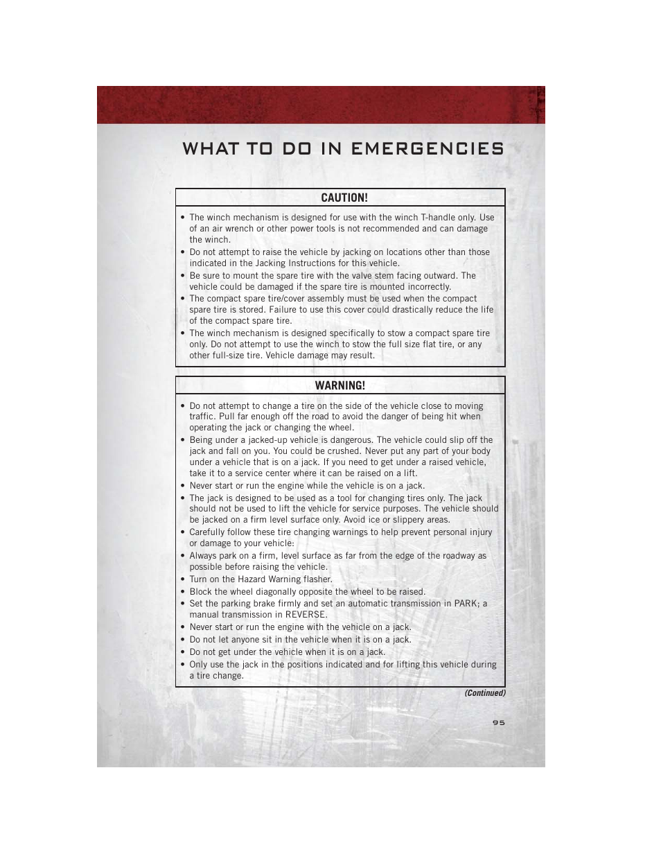 What to do in emergencies | Ram Trucks 2012 С/V - User Guide User Manual | Page 97 / 132