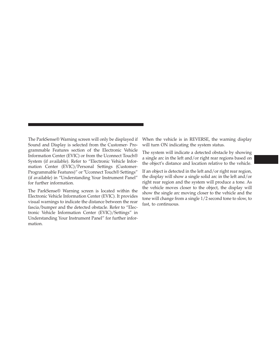 Parksense® warning display, Parksense® display | Ram Trucks 2013 3500 - Owner Manual User Manual | Page 187 / 734