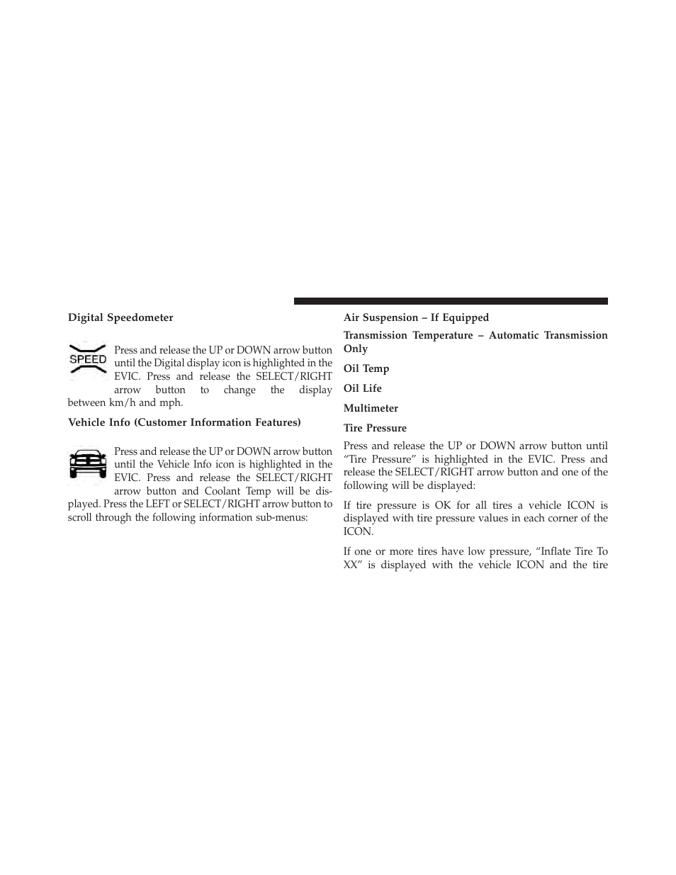 Digital speedometer, Vehicle info (customer information features) | Ram Trucks 2013 3500 - Owner Manual User Manual | Page 284 / 734
