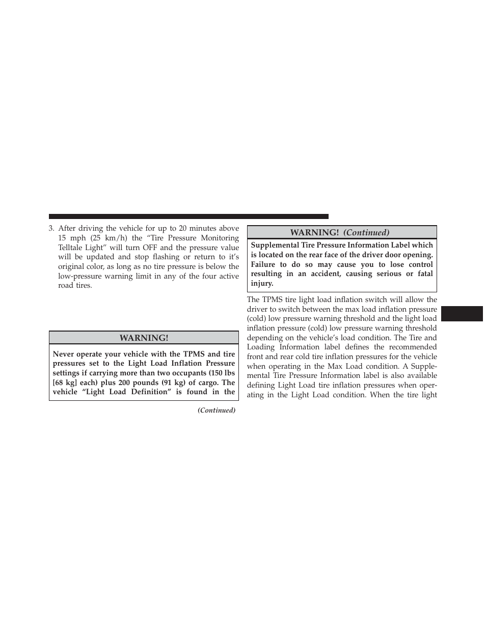 Tire pressure monitor system (tpms) tire light | Ram Trucks 2013 3500 - Owner Manual User Manual | Page 519 / 734