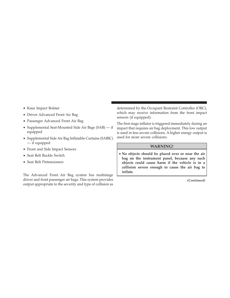 Advanced front air bag features | Ram Trucks 2013 3500 - Owner Manual User Manual | Page 70 / 734