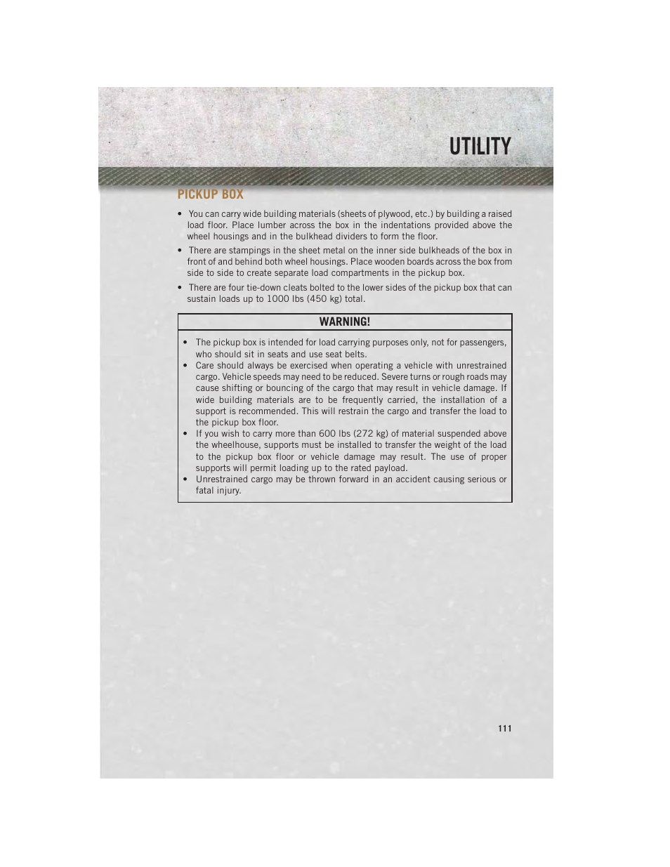 Pickup box, Utility | Ram Trucks 2013 3500 - User Guide User Manual | Page 113 / 196