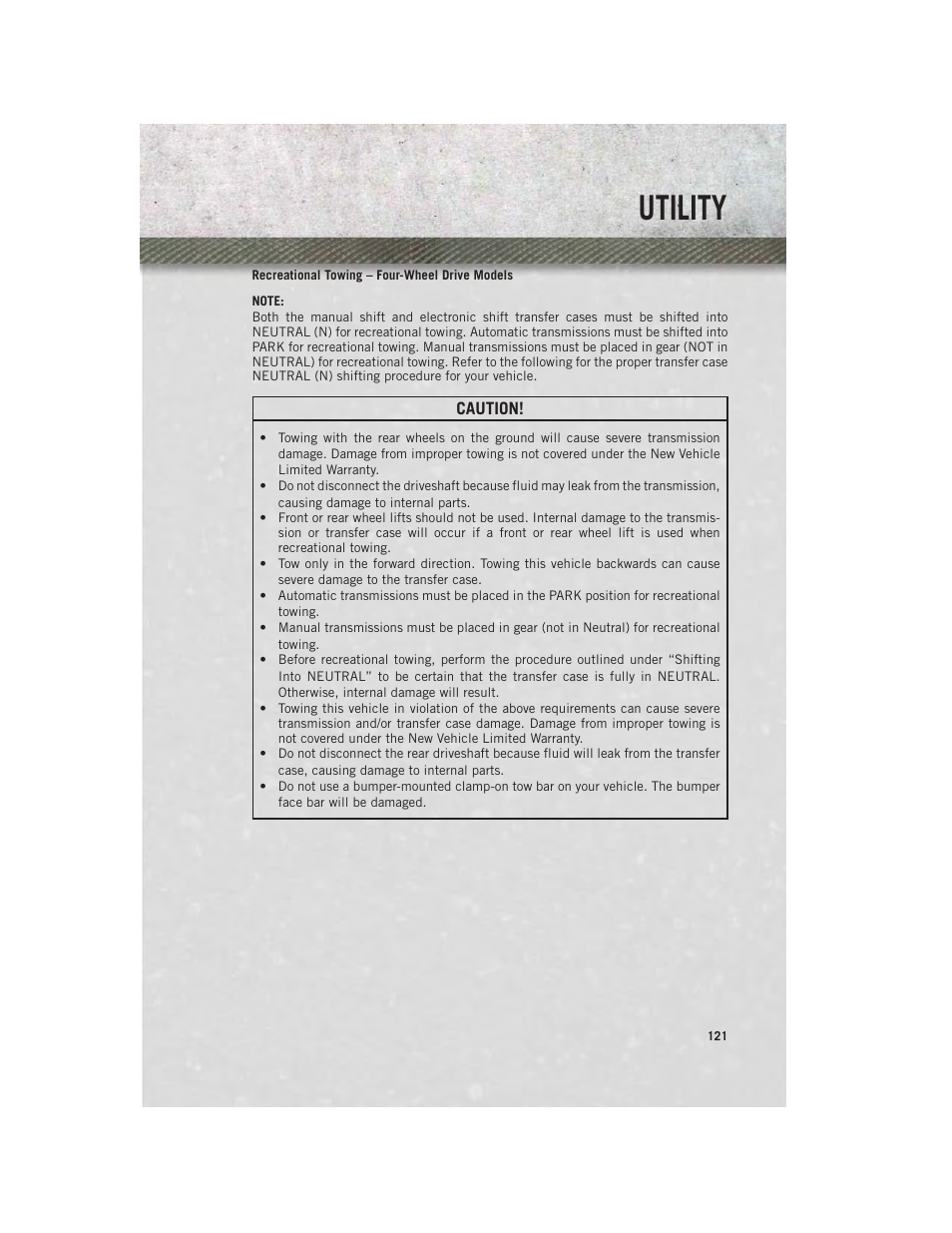 Recreational towing – four-wheel drive models, Utility | Ram Trucks 2013 3500 - User Guide User Manual | Page 123 / 196