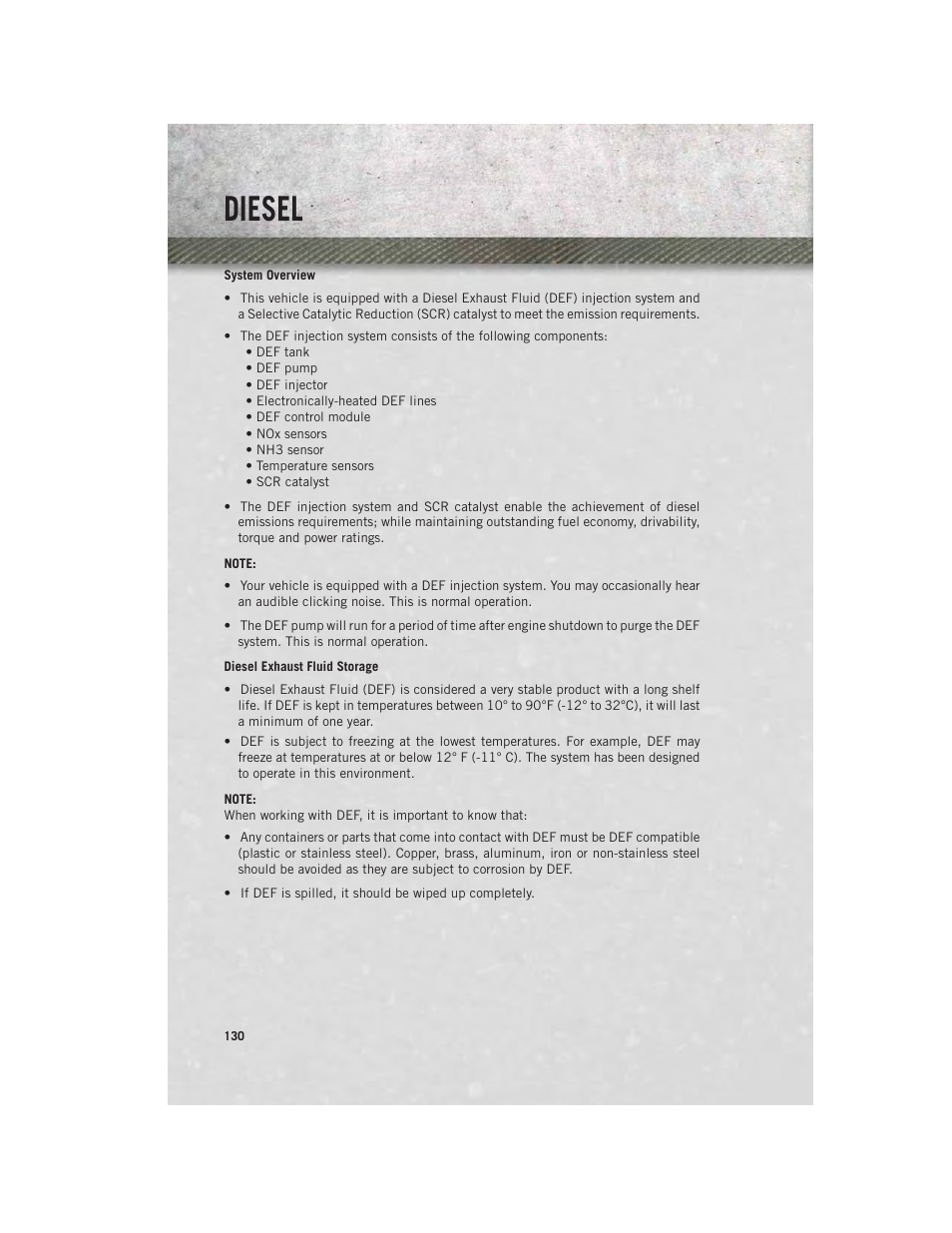System overview, Diesel exhaust fluid storage, Diesel | Ram Trucks 2013 3500 - User Guide User Manual | Page 132 / 196