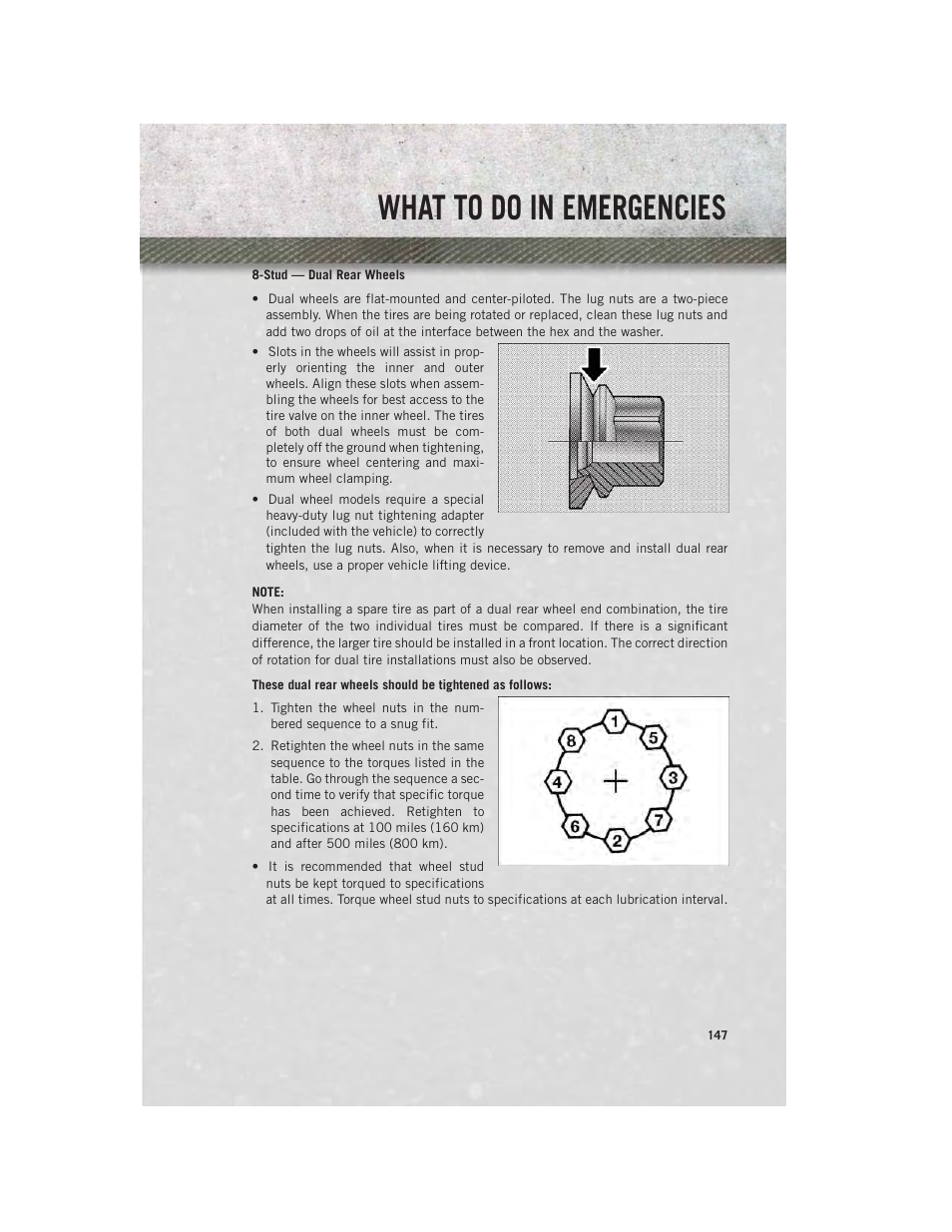 Stud — dual rear wheels, What to do in emergencies | Ram Trucks 2013 3500 - User Guide User Manual | Page 149 / 196