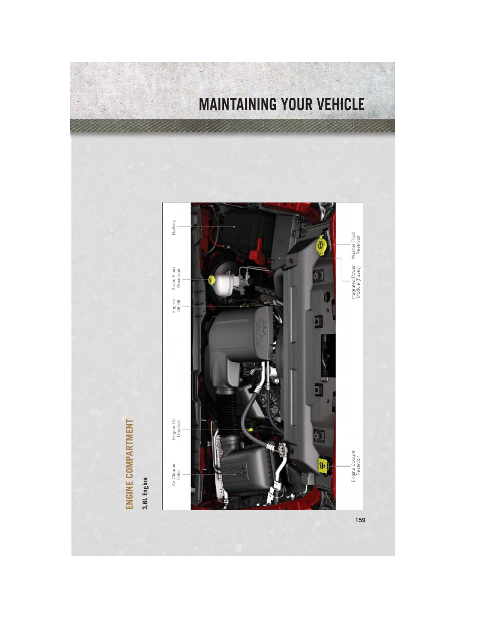 Engine compartment, 6l engine, Maintaining your vehicle | Ram Trucks 2013 3500 - User Guide User Manual | Page 161 / 196