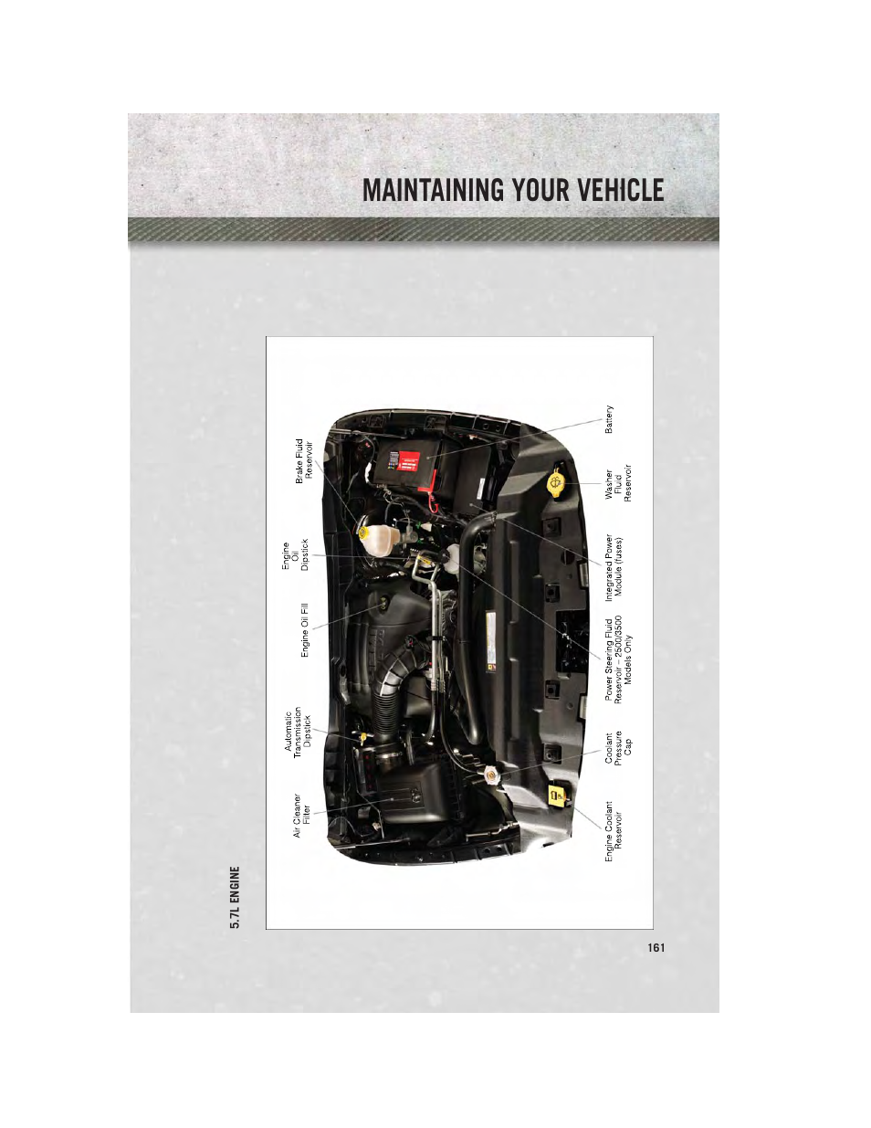 7l engine, Maintaining your vehicle | Ram Trucks 2013 3500 - User Guide User Manual | Page 163 / 196