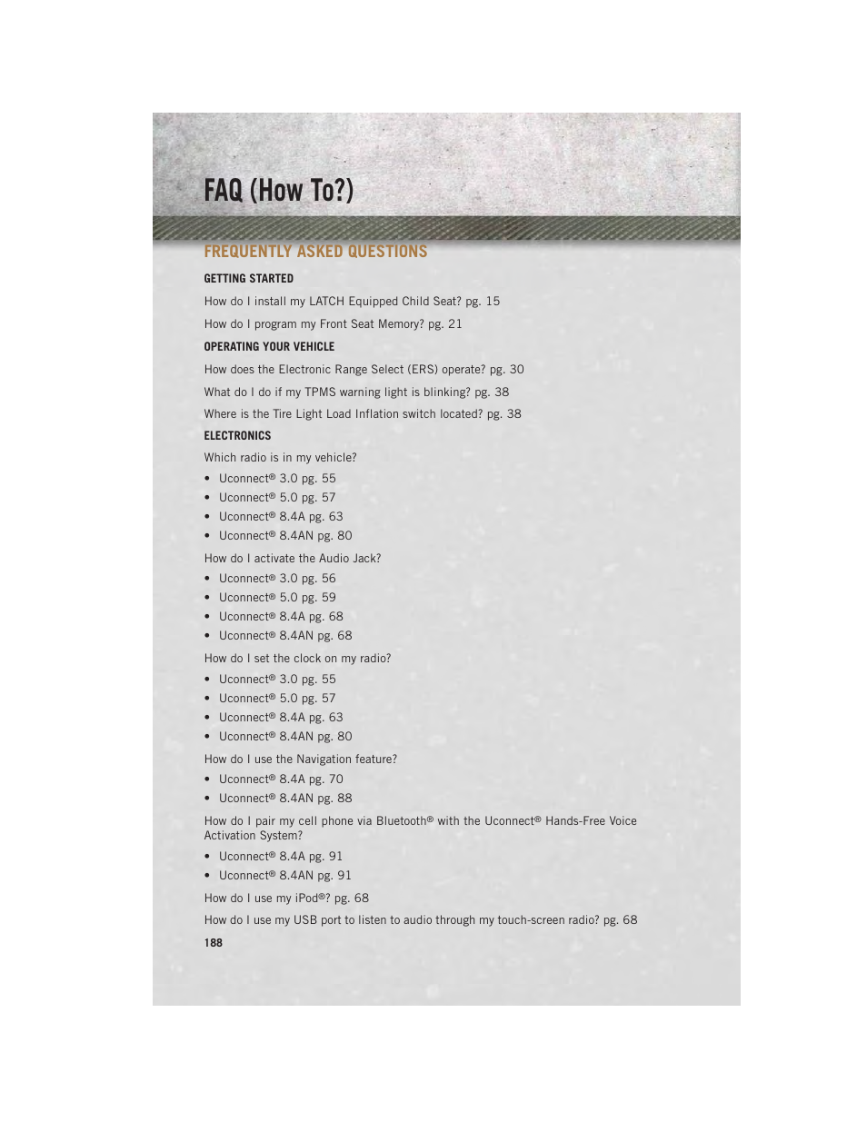 Faq (how to?), Frequently asked questions | Ram Trucks 2013 3500 - User Guide User Manual | Page 190 / 196