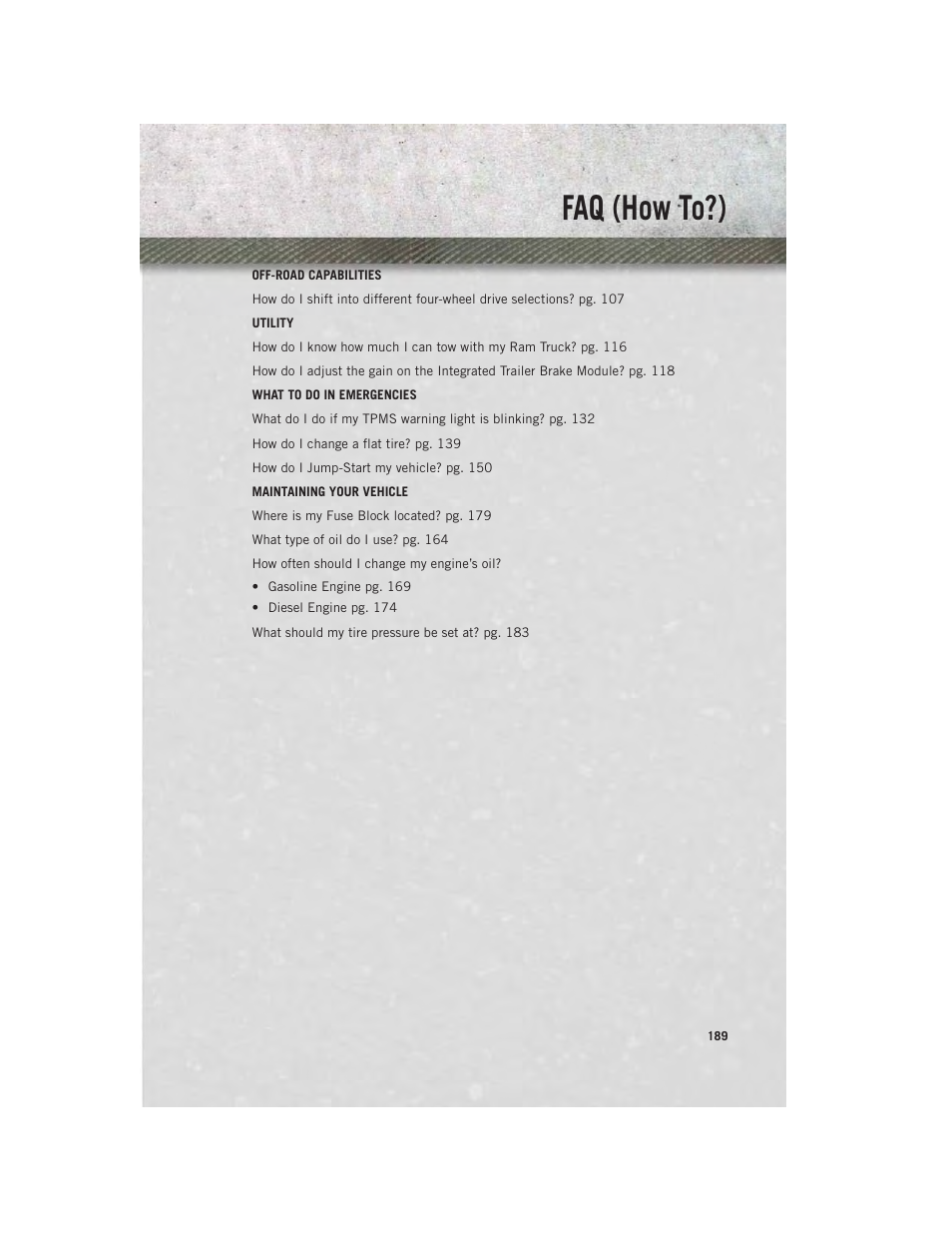 Faq (how to?) | Ram Trucks 2013 3500 - User Guide User Manual | Page 191 / 196