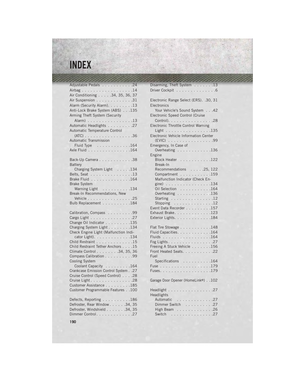 Index | Ram Trucks 2013 3500 - User Guide User Manual | Page 192 / 196