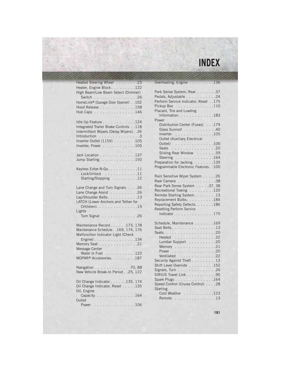 Index | Ram Trucks 2013 3500 - User Guide User Manual | Page 193 / 196