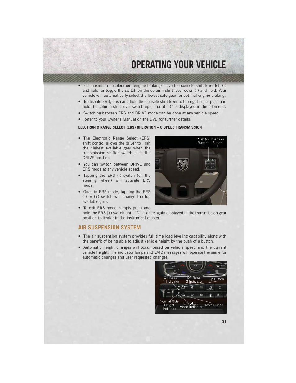 Air suspension system, Operating your vehicle | Ram Trucks 2013 3500 - User Guide User Manual | Page 33 / 196