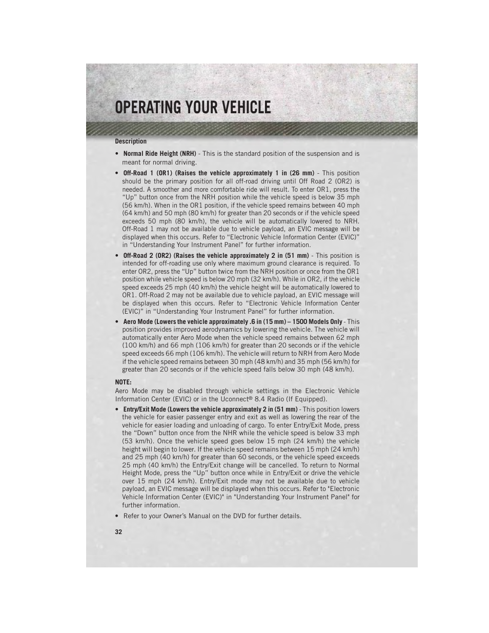 Description, Operating your vehicle | Ram Trucks 2013 3500 - User Guide User Manual | Page 34 / 196