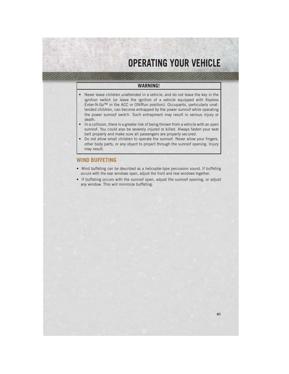 Wind buffeting, Operating your vehicle | Ram Trucks 2013 3500 - User Guide User Manual | Page 43 / 196