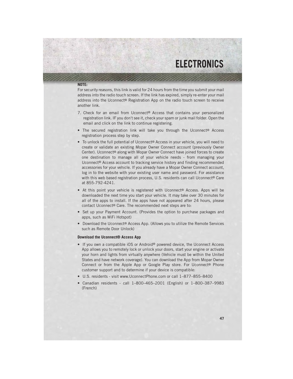 Download the uconnect® access app, Electronics | Ram Trucks 2013 3500 - User Guide User Manual | Page 49 / 196