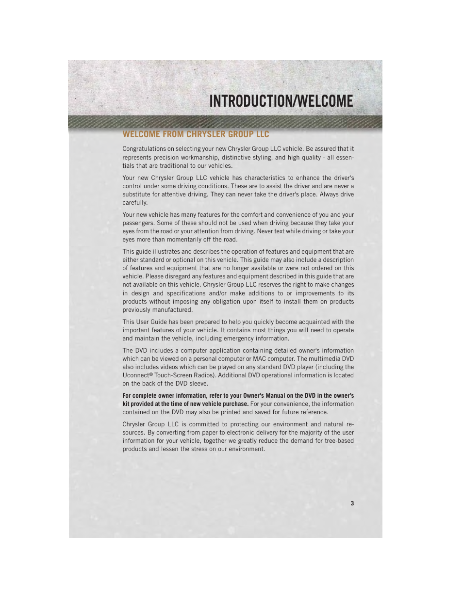 Introduction/ welcome, Welcome from chrysler group llc, Introduction/welcome | Welcome from chrysler group | Ram Trucks 2013 3500 - User Guide User Manual | Page 5 / 196