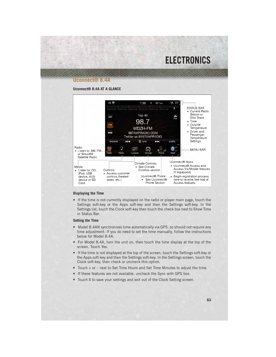 Uconnect® 8.4a, Uconnect® 8.4a at a glance, Uconnect | Electronics | Ram Trucks 2013 3500 - User Guide User Manual | Page 65 / 196