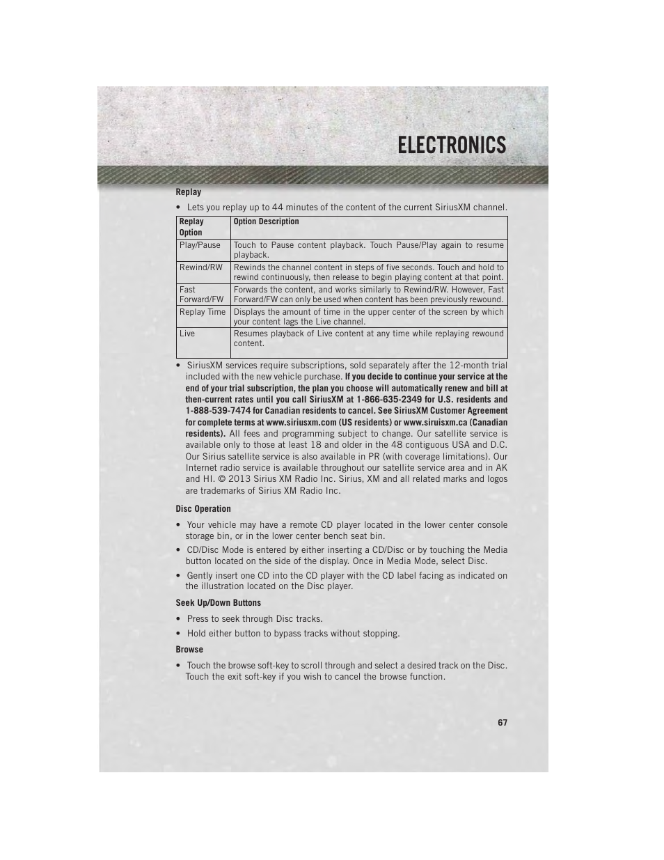 Disc operation, Electronics | Ram Trucks 2013 3500 - User Guide User Manual | Page 69 / 196