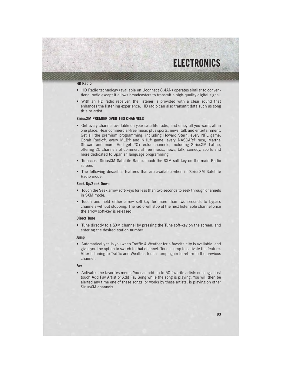 Siriusxm premier over 160 channels, Electronics | Ram Trucks 2013 3500 - User Guide User Manual | Page 85 / 196
