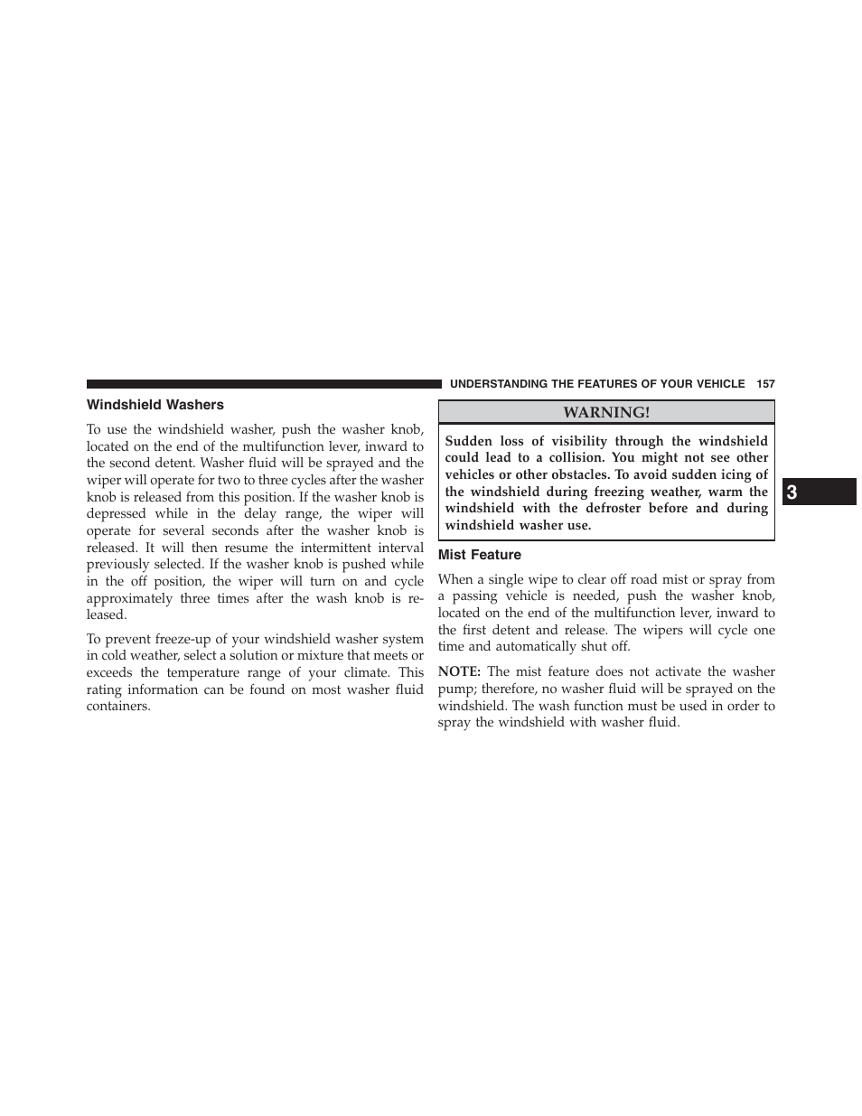 Windshield washers, Mist feature | Ram Trucks 2013 Chassis Cab - Owner Manual User Manual | Page 159 / 490