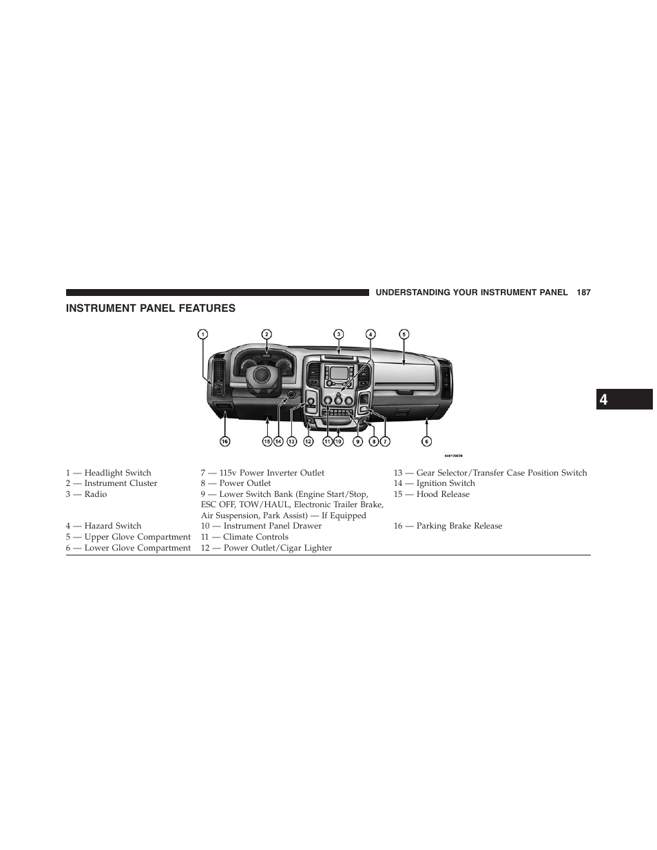 Instrument panel features | Ram Trucks 2013 Chassis Cab - Owner Manual User Manual | Page 189 / 490