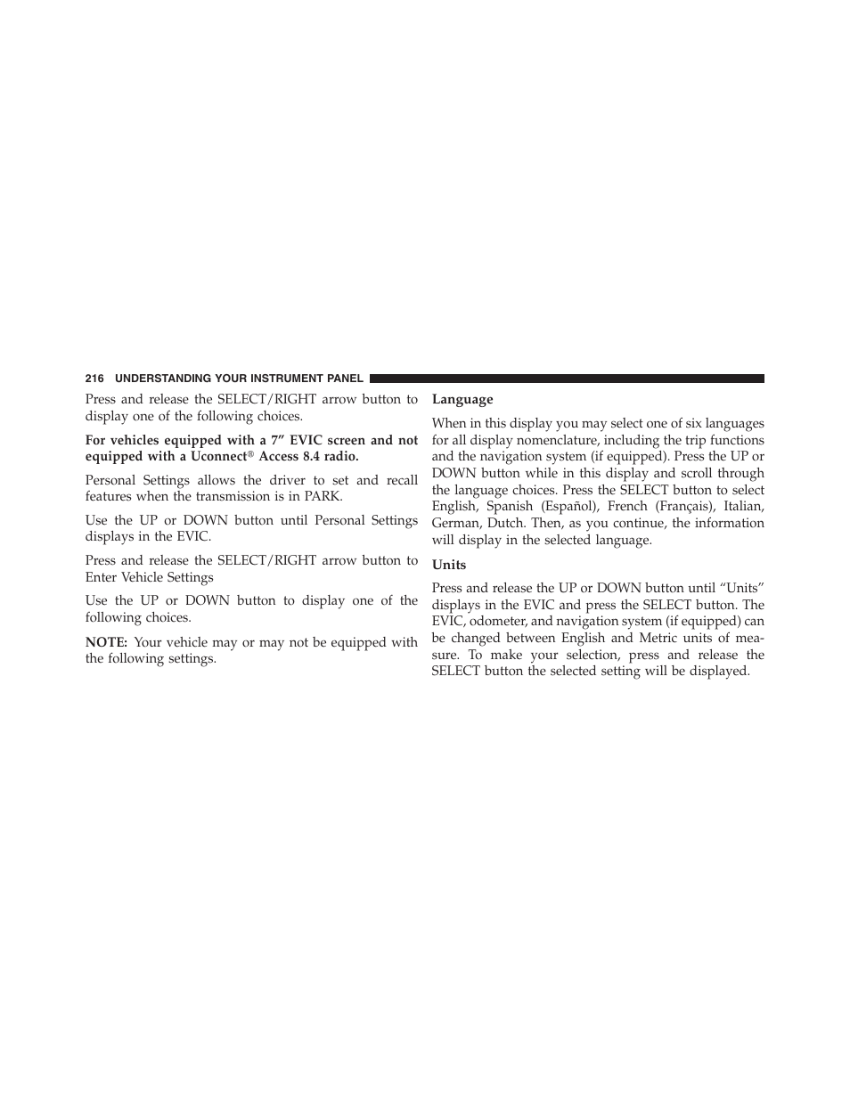 Language, Units | Ram Trucks 2013 Chassis Cab - Owner Manual User Manual | Page 218 / 490