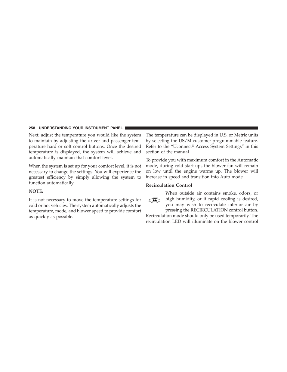 Recirculation control | Ram Trucks 2013 Chassis Cab - Owner Manual User Manual | Page 260 / 490