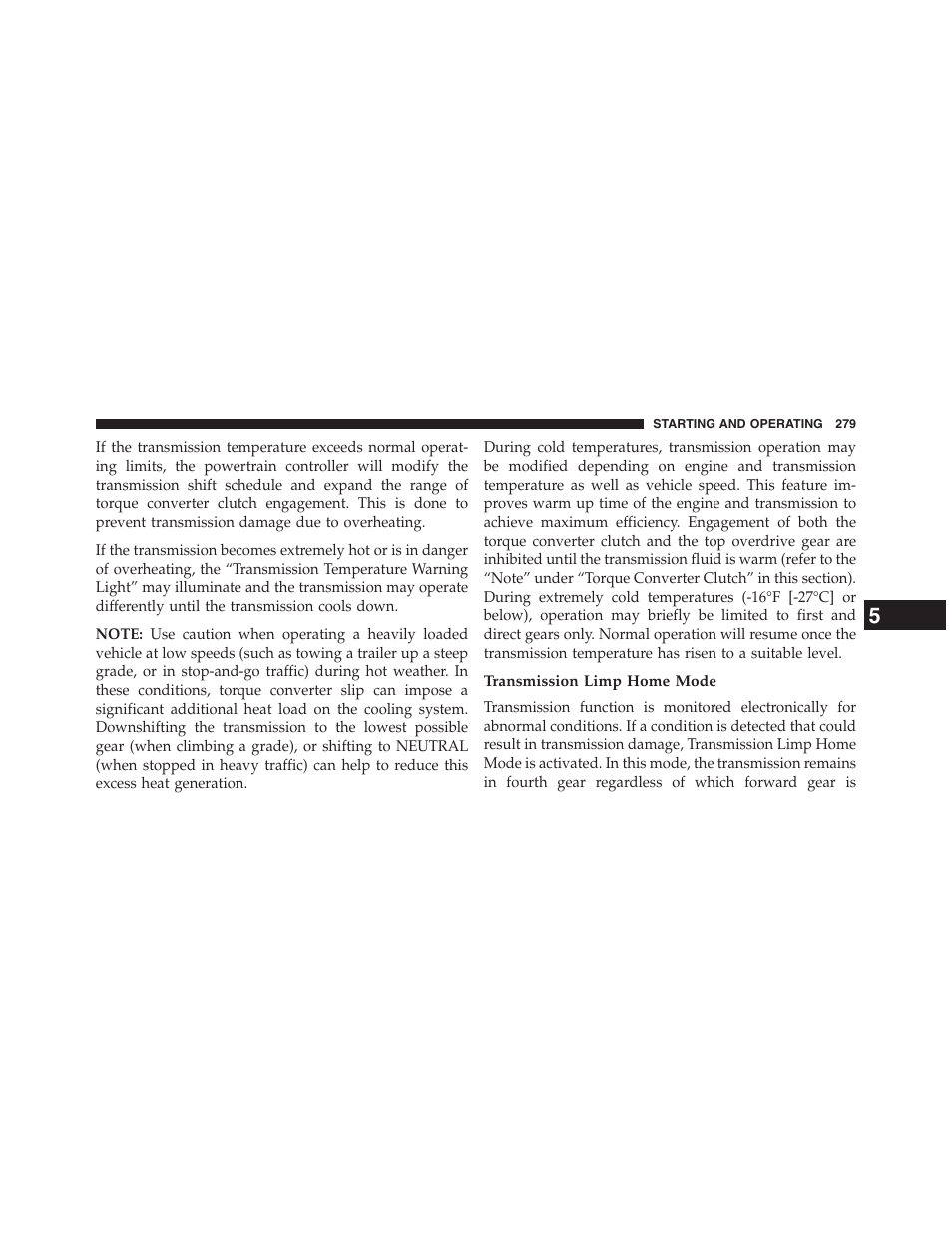 Transmission limp home mode | Ram Trucks 2013 Chassis Cab - Owner Manual User Manual | Page 281 / 490