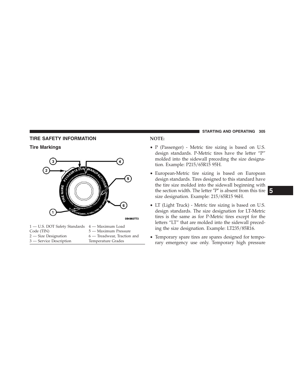 Tire safety information, Tire markings | Ram Trucks 2013 Chassis Cab - Owner Manual User Manual | Page 307 / 490