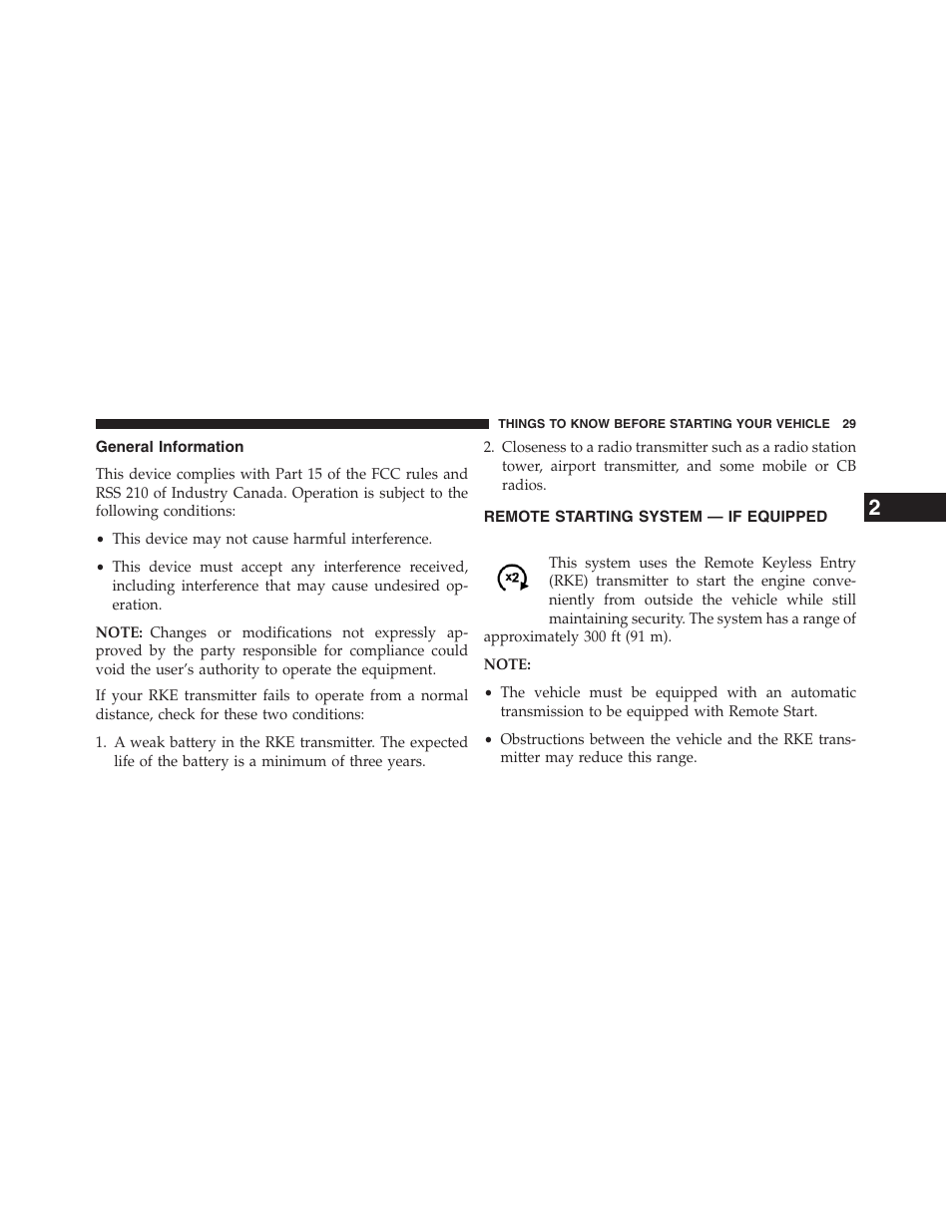 General information, Remote starting system — if equipped, Remote starting system | If equipped | Ram Trucks 2013 Chassis Cab - Owner Manual User Manual | Page 31 / 490