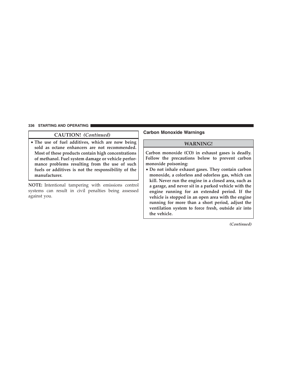 Carbon monoxide warnings | Ram Trucks 2013 Chassis Cab - Owner Manual User Manual | Page 338 / 490